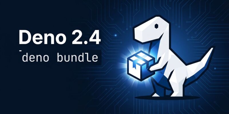 Deno 2.4 release featuring the return of deno bundle powered by esbuild with the Deno dinosaur mascot on a dark blue background