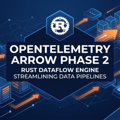 OpenTelemetry Arrow Phase 2 OTAP Dataflow Engine diagram showing columnar Arrow data pipeline with Rust thread-per-core architecture