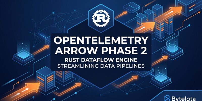 OpenTelemetry Arrow Phase 2 OTAP Dataflow Engine diagram showing columnar Arrow data pipeline with Rust thread-per-core architecture