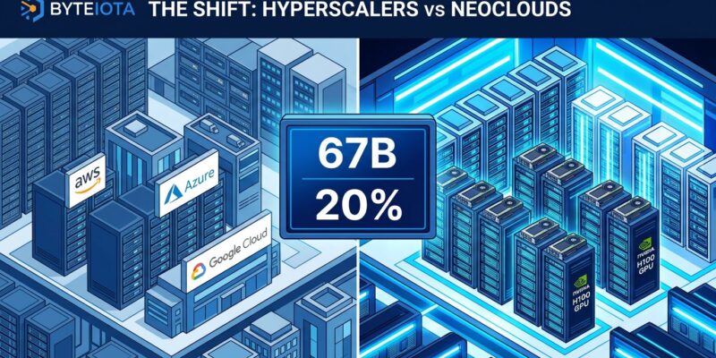 Neocloud vs hyperscaler GPU cloud infrastructure comparison showing $267B AI cloud market split
