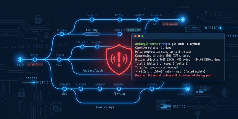 GitHub Enterprise Server RCE vulnerability CVE-2026-3854 - git push injection attack diagram
