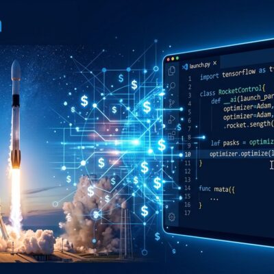 SpaceX rocket merging with AI code editor representing the 0B Cursor acquisition and its impact on developers