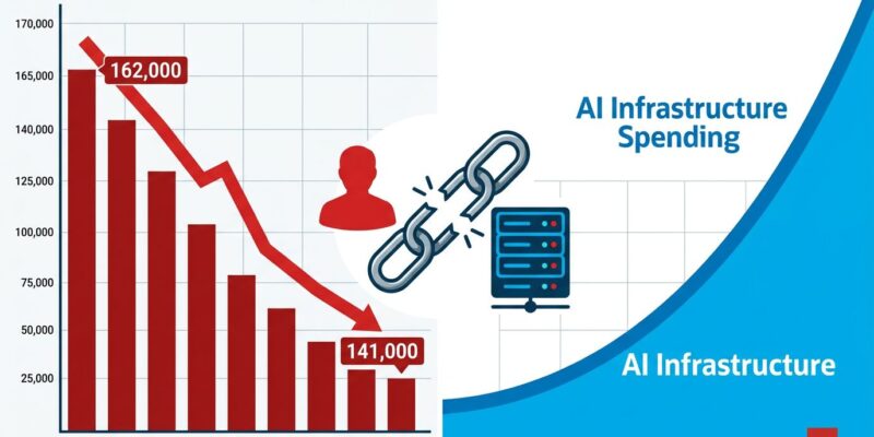 Data visualization showing Oracle workforce reduction versus AI infrastructure spending increase in 2026