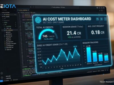 VS Code 1.126 editor showing Copilot session cost tracking dashboard with AI credit usage statistics