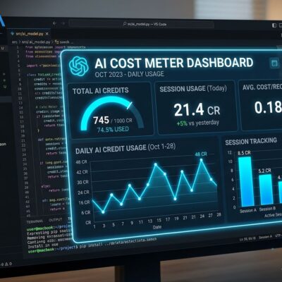 VS Code 1.126 editor showing Copilot session cost tracking dashboard with AI credit usage statistics