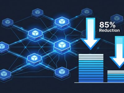 Linkerd 2.20 Kubernetes service mesh network diagram showing 85% control plane memory reduction with interconnected microservice nodes