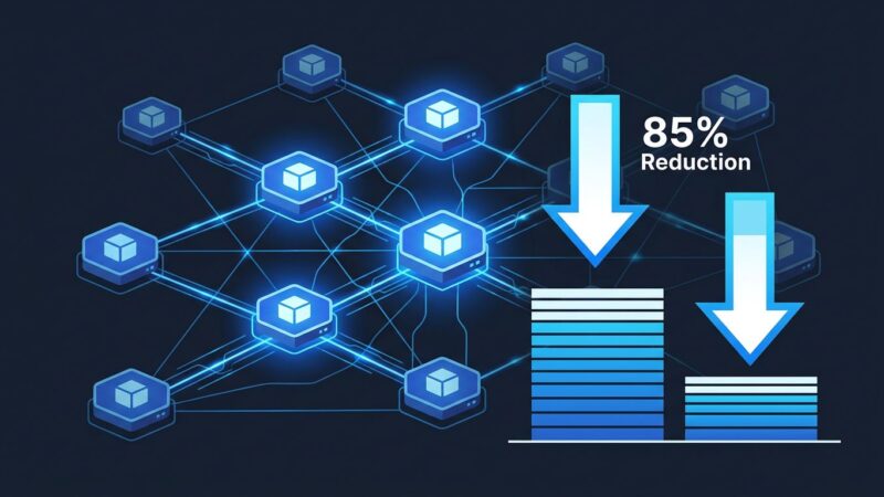 Linkerd 2.20 Kubernetes service mesh network diagram showing 85% control plane memory reduction with interconnected microservice nodes