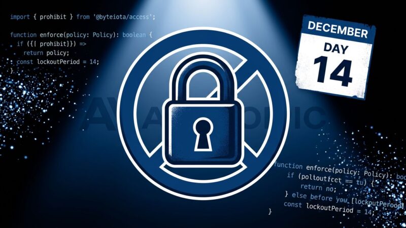 Lock symbol over code fragments representing Claude Fable 5 export ban Day 14