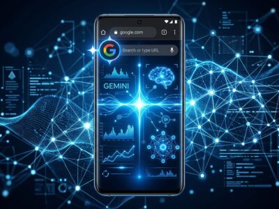 Chrome browser on Android showing Gemini AI interface with Auto Browse and Nano Banana features