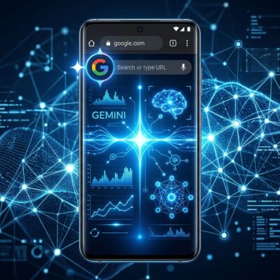 Chrome browser on Android showing Gemini AI interface with Auto Browse and Nano Banana features