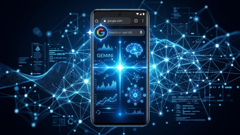 Chrome browser on Android showing Gemini AI interface with Auto Browse and Nano Banana features