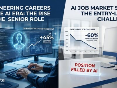 Chart showing senior engineering jobs are AI's most resilient category while entry-level hiring collapsed 65% - SignalFire 2026 data