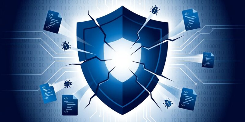 Shield icon with vulnerability bugs being patched by AI, representing OpenAI Patch the Planet initiative