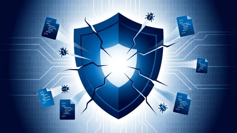 Shield icon with vulnerability bugs being patched by AI, representing OpenAI Patch the Planet initiative
