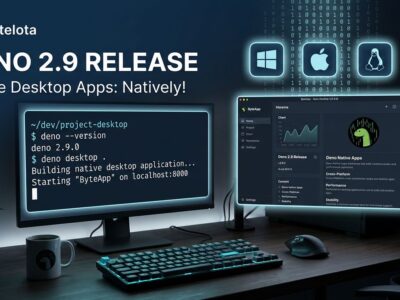 Deno 2.9 terminal showing deno desktop command with native app window and platform icons