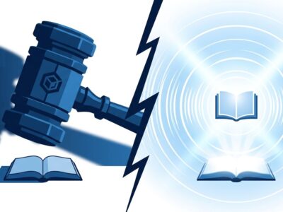 Split-screen illustration showing Meta legal gavel attempting to suppress a book while the Streisand Effect amplifies it outward