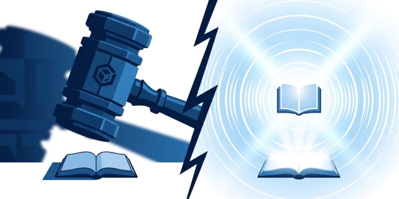Split-screen illustration showing Meta legal gavel attempting to suppress a book while the Streisand Effect amplifies it outward