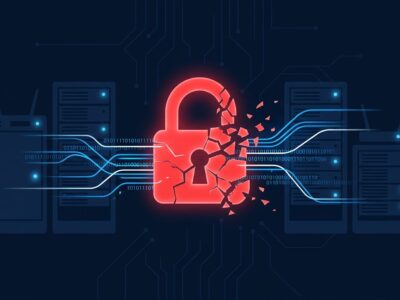 Cybersecurity illustration showing a broken lock icon on dark blue circuit background representing the Splunk CVE-2026-20253 unauthenticated RCE vulnerability