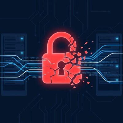 Cybersecurity illustration showing a broken lock icon on dark blue circuit background representing the Splunk CVE-2026-20253 unauthenticated RCE vulnerability
