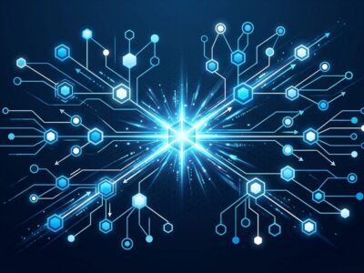 Abstract visualization of Next.js 16.3 component tree with instant navigation flows in blue and white