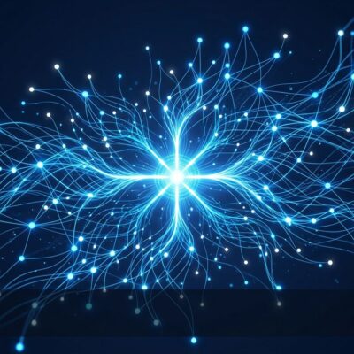 Abstract visualization of GLM-5.2 open-source AI model release with blue neural network nodes on dark background