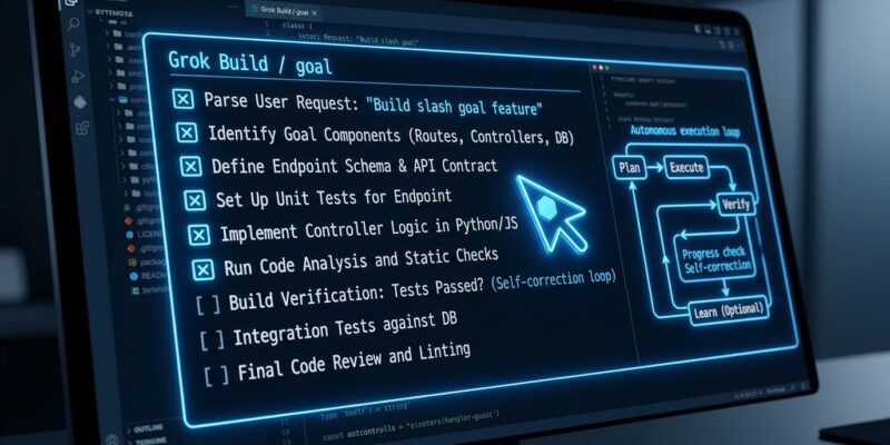 Grok Build slash goal autonomous execution mode terminal interface with task checklist
