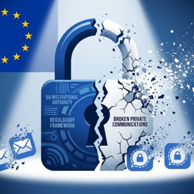 Digital padlock splitting apart representing EU Chat Control breaking encrypted communications