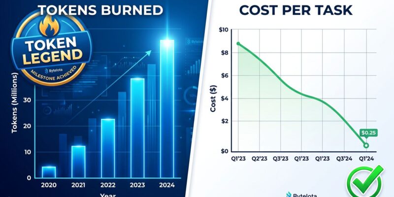 Split-screen chart comparison showing token consumption vs cost-per-task metrics for AI productivity measurement