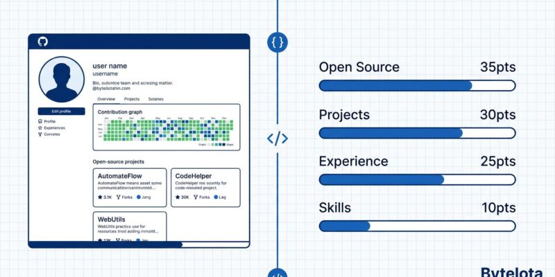 HackerRank ATS scoring rubric dashboard showing four categories: Open Source 35 points, Projects 30 points, Experience 25 points, Technical Skills 10 points