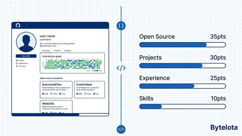 HackerRank ATS scoring rubric dashboard showing four categories: Open Source 35 points, Projects 30 points, Experience 25 points, Technical Skills 10 points