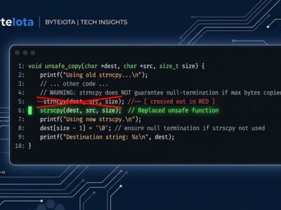 Linux 7.2 RC1 terminal showing strncpy removed and replaced with strscpy in the kernel