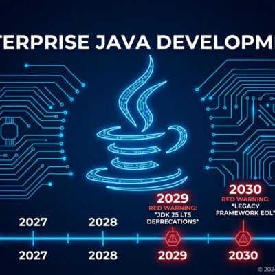 Java LTS support cliff timeline showing Java 11, 17, 8, and 21 end-of-support dates from 2026 to 2032