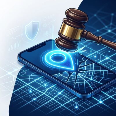 Supreme Court gavel striking down geofence warrant map — location data privacy ruling 2026