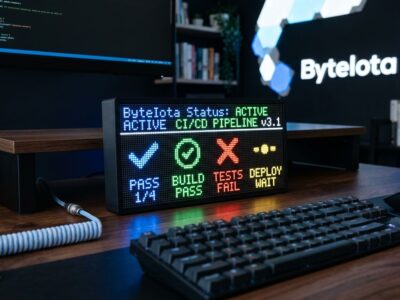 Flipper Busy Bar programmable LED matrix display showing status indicators on a developer desk