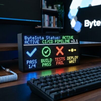 Flipper Busy Bar programmable LED matrix display showing status indicators on a developer desk