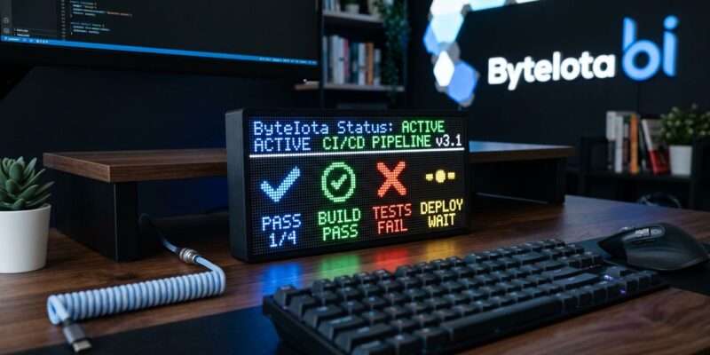 Flipper Busy Bar programmable LED matrix display showing status indicators on a developer desk