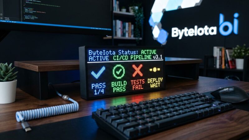 Flipper Busy Bar programmable LED matrix display showing status indicators on a developer desk