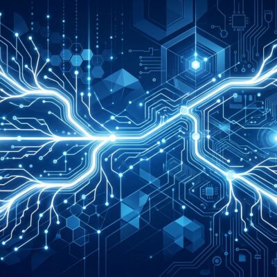 Abstract neural network with parallel branching paths representing Gemini 2.5 Pro Deep Think parallel reasoning in blue and white