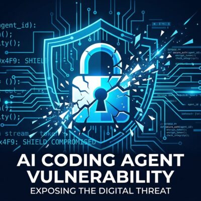 AI coding agent security vulnerability showing broken padlock and terminal code representing TrustFall and SymJack RCE attacks