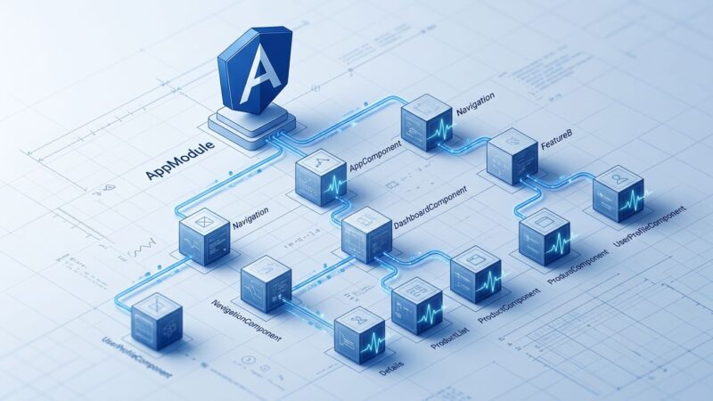 Angular v22 component tree with signal waveform nodes showing fine-grained change detection in blue and white