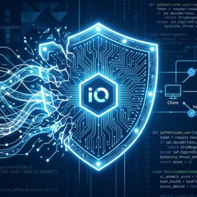 Dark cybersecurity illustration showing AI neural network tendrils penetrating a digital shield, representing the first AI-generated zero-day exploit caught by Google