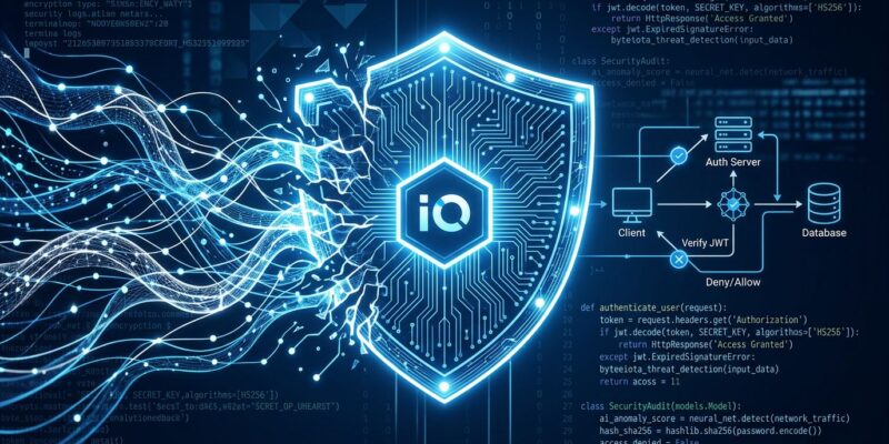 Dark cybersecurity illustration showing AI neural network tendrils penetrating a digital shield, representing the first AI-generated zero-day exploit caught by Google