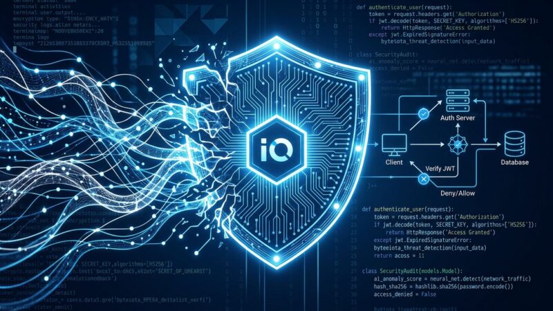 Dark cybersecurity illustration showing AI neural network tendrils penetrating a digital shield, representing the first AI-generated zero-day exploit caught by Google