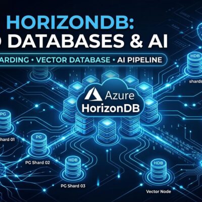 Azure HorizonDB database with neural network connections and vector search visualization
