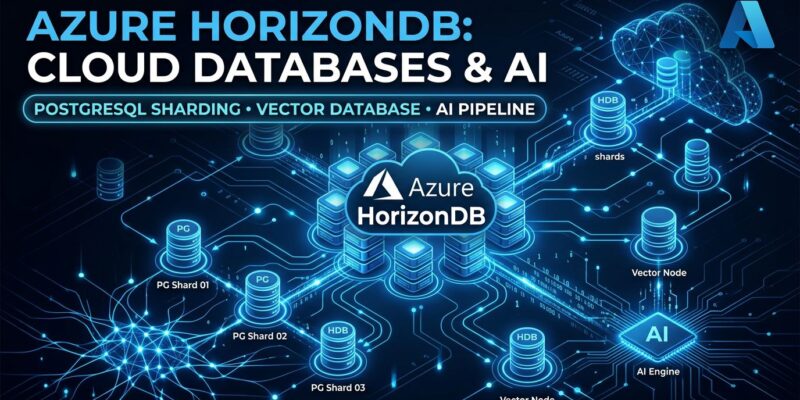 Azure HorizonDB database with neural network connections and vector search visualization