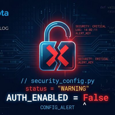 PraisonAI CVE-2026-44338 authentication bypass vulnerability - broken padlock with AUTH_ENABLED False code
