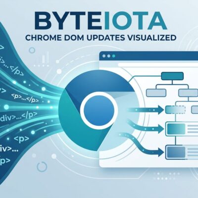 Chrome browser with HTML code streams flowing into DOM slots illustrating declarative partial updates
