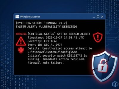 Windows server terminal showing critical security vulnerability alert for CVE-2026-41089 Netlogon RCE