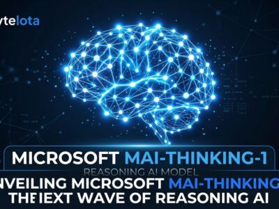 Microsoft MAI-Thinking-1 reasoning model neural network visualization with blue and white nodes on dark background