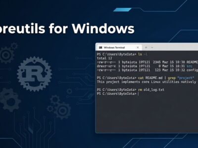 Windows terminal showing native Linux commands ls grep cat running via Coreutils for Windows